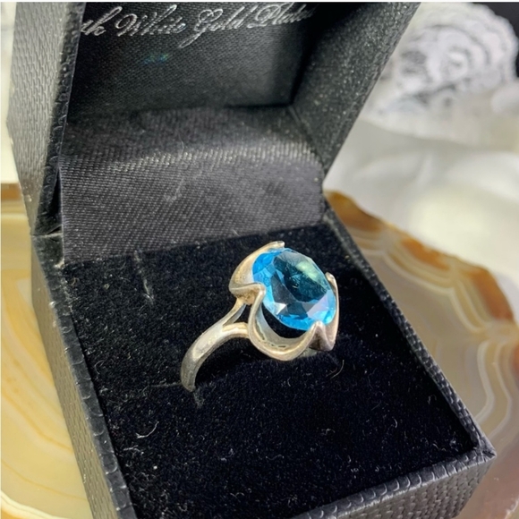 STERLING SILVER BLUE TOPAZ SIZE 7.5 - Picture 2 of 5